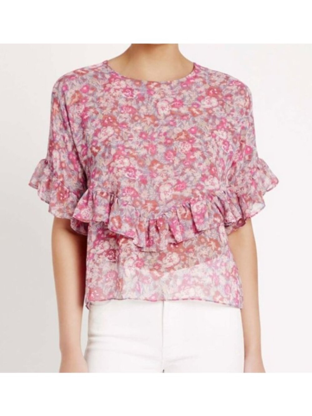 NWT Misa Los Angeles Digna Floral Ruffle Short Sleeve Top Size XS Pink $198 [jb]